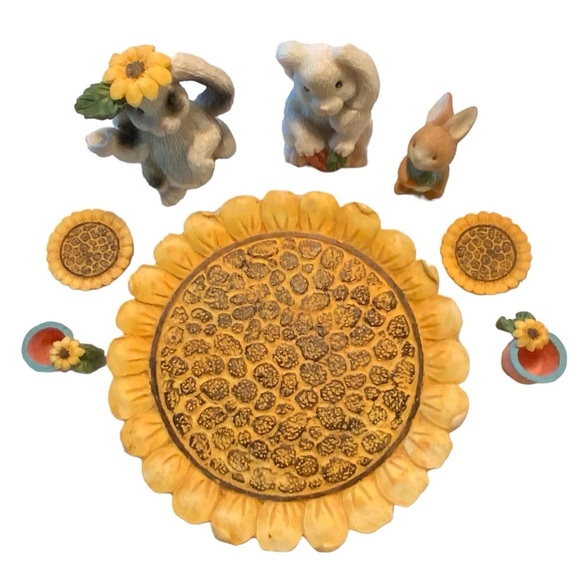 Vintage Tea Set Young’s 1996 Miniature Bunny Sunflower Tray 1996 Retro 8 Pieces - Picture 3 of 16